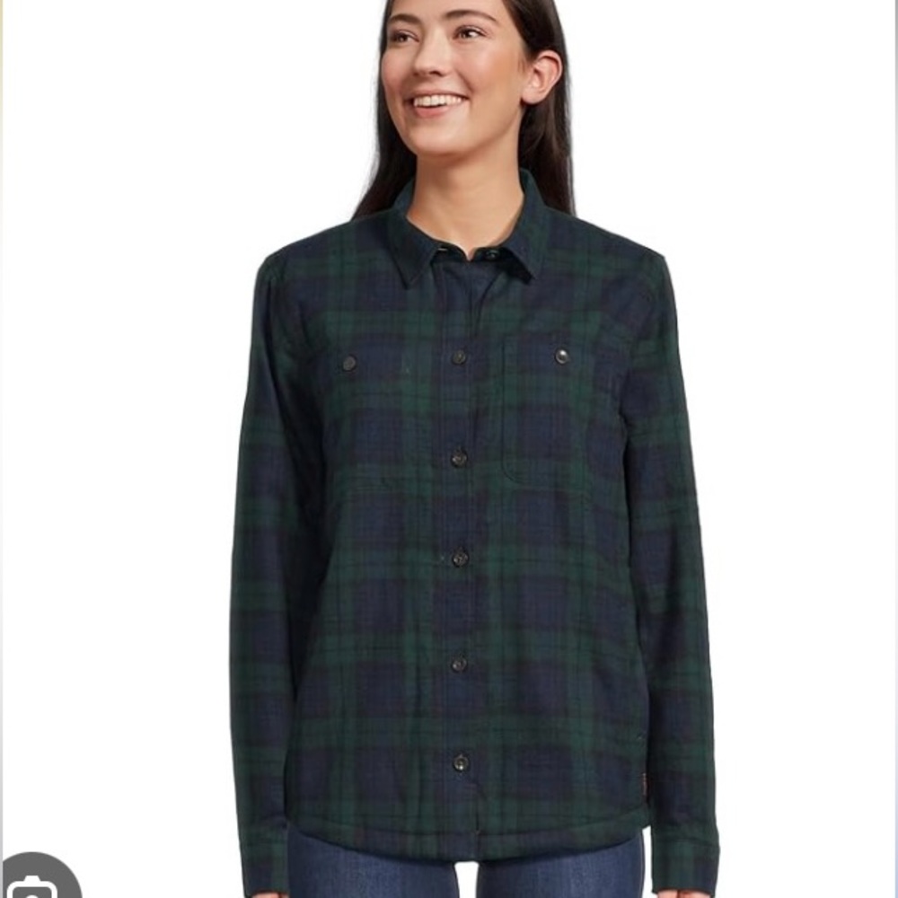 NWOT LL Bean Plaid Cotton Shirt Navy Hunter Green Relaxed Fit WM SZ M Petite